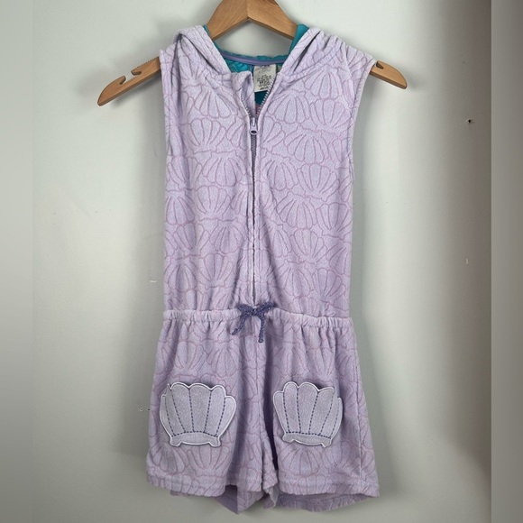 Disney The Little Mermaid Ariel Purple Shell Pockets Swim Cover-Up Romper 9/10 - Picture 1 of 5